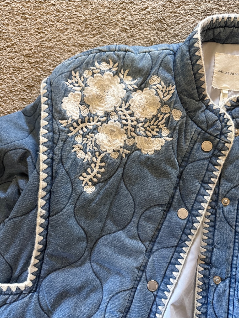 Avec Les Filles Quilted Denim Embroidered Jacket - Picture 3 of 6